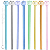 Glass Straws Reusable Shatter Resistant - Bar Drinking Swizzle Straws with Cleaning Brush, Perfect for Cocktail, Smoothies, Coffee, Juice (8 PCS)