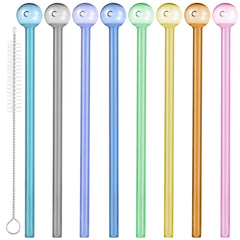 Glass Straws Reusable Shatter Resistant - Bar Drinking Swizzle Straws with Cleaning Brush, Perfect for Cocktail, Smoothies, Coffee, Juice (8 PCS)