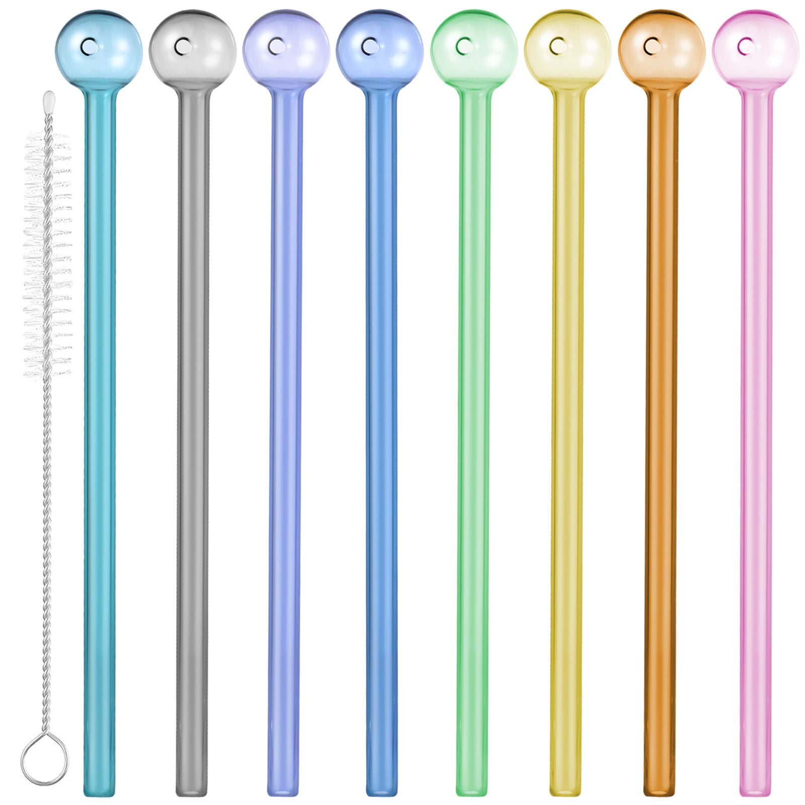 Glass Straws Reusable Shatter Resistant - Bar Drinking Swizzle Straws with Cleaning Brush, Perfect for Cocktail, Smoothies, Coffee, Juice (8 PCS)