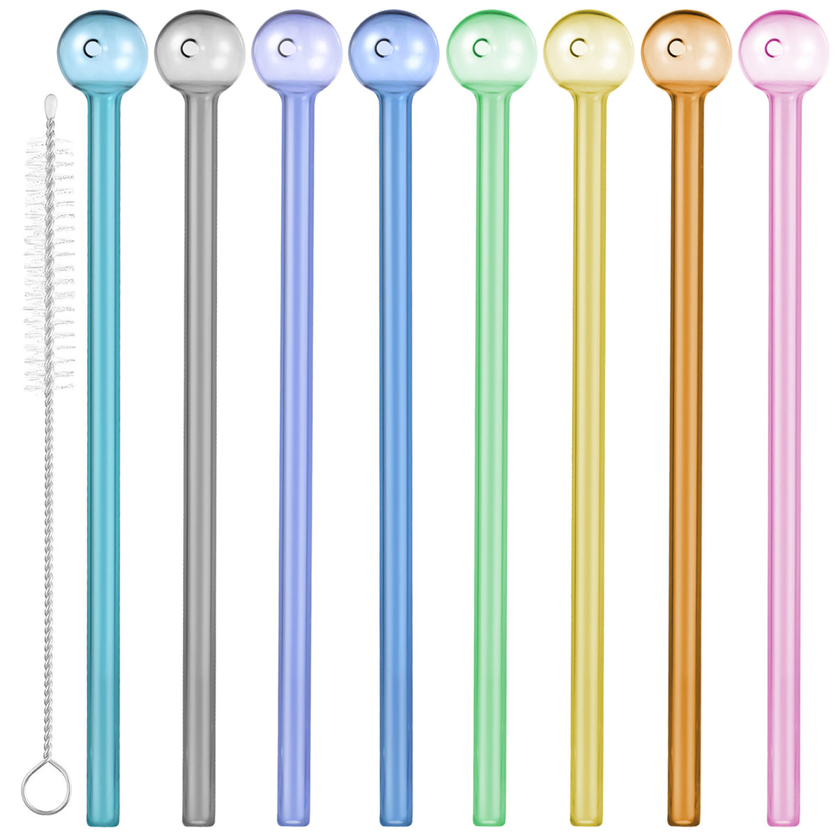 Glass Straws Reusable Shatter Resistant - Bar Drinking Swizzle Straws with Cleaning Brush, Perfect for Cocktail, Smoothies, Coffee, Juice (8 PCS)