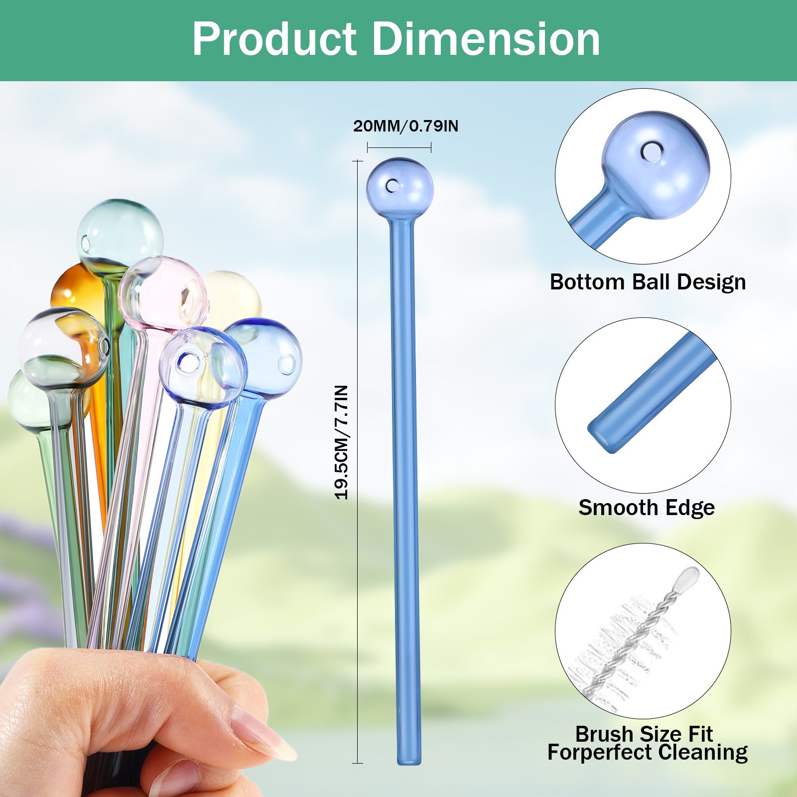 Glass Straws Reusable Shatter Resistant - Bar Drinking Swizzle Straws with Cleaning Brush, Perfect for Cocktail, Smoothies, Coffee, Juice (8 PCS)