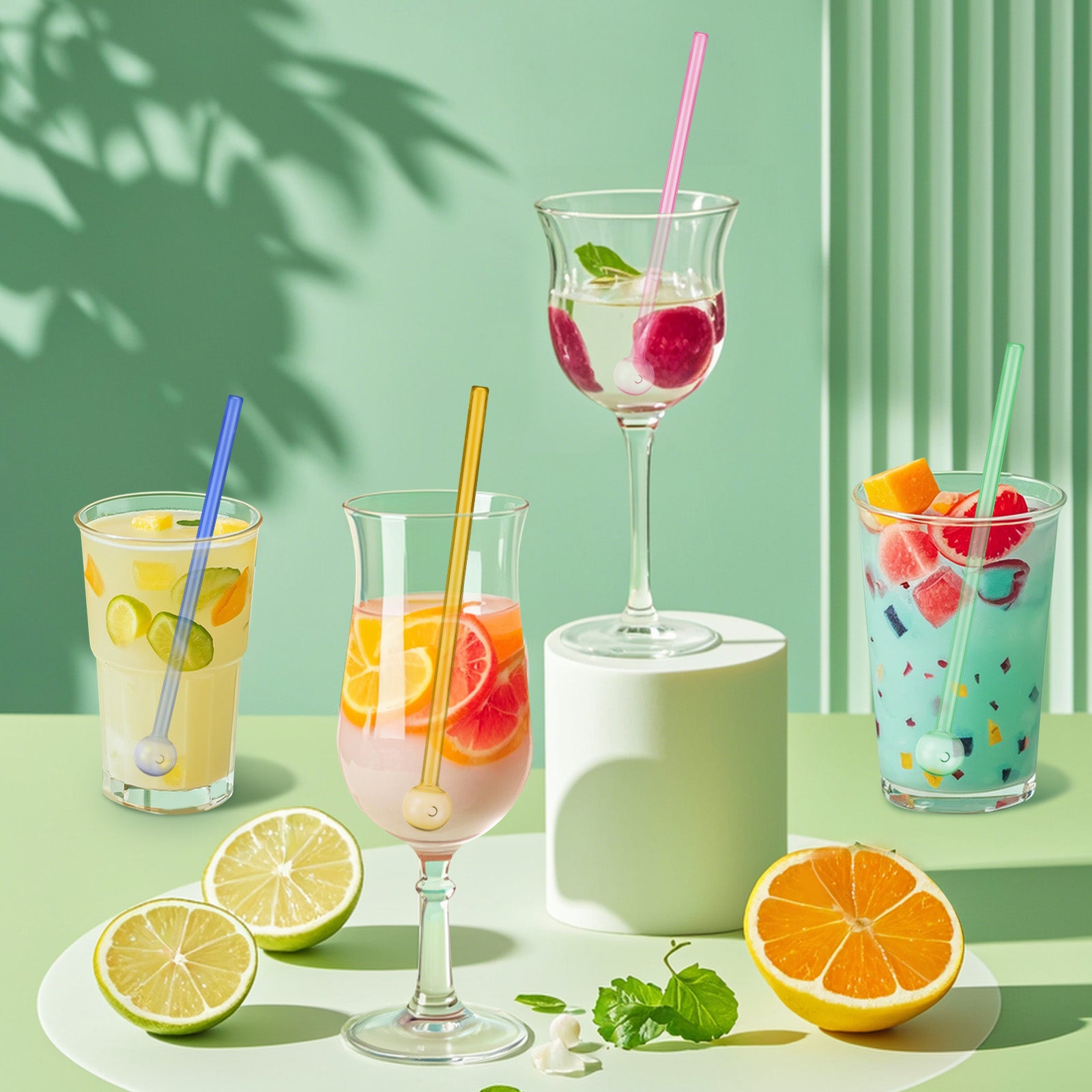 Glass Straws Reusable Shatter Resistant - Bar Drinking Swizzle Straws with Cleaning Brush, Perfect for Cocktail, Smoothies, Coffee, Juice (8 PCS)