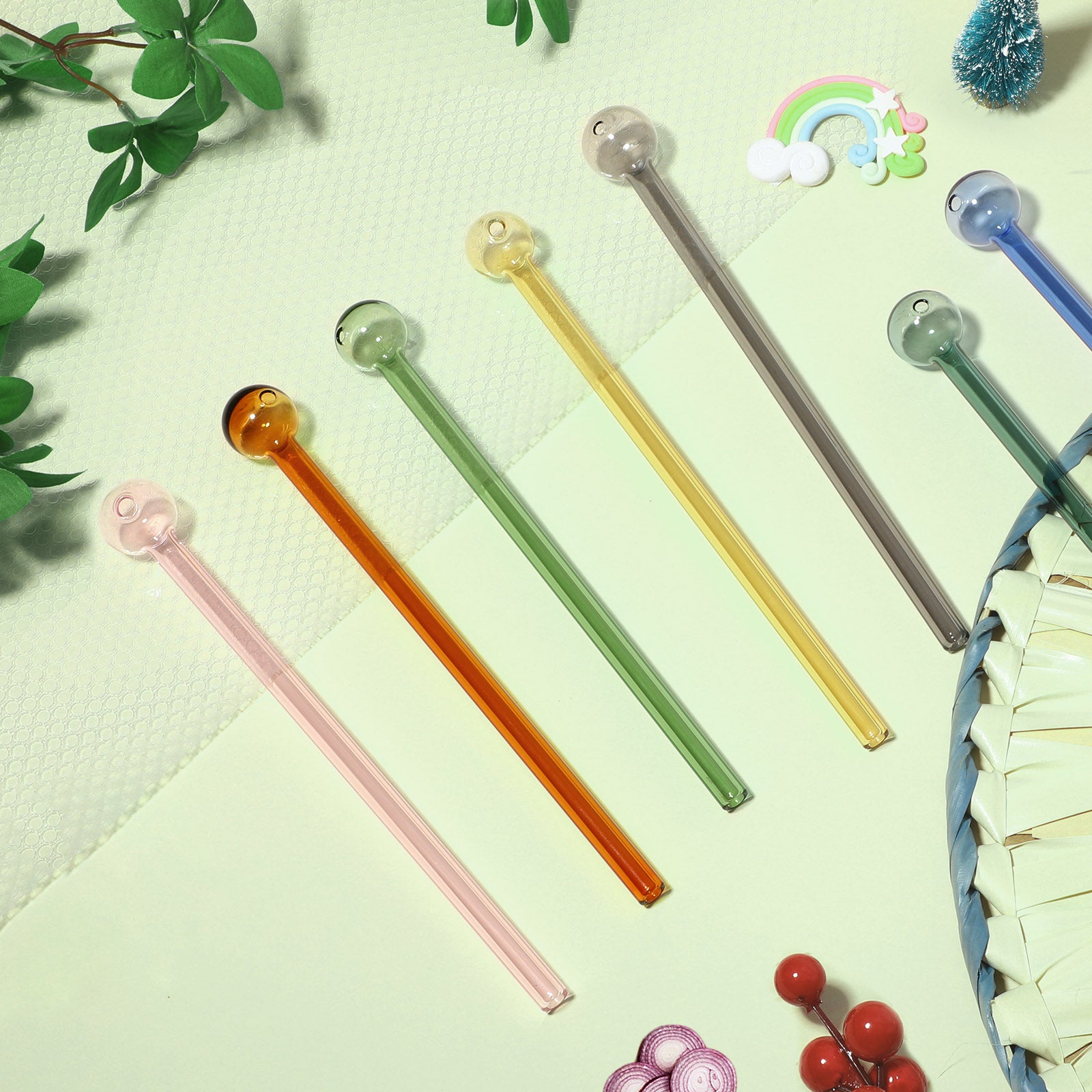 Glass Straws Reusable Shatter Resistant - Bar Drinking Swizzle Straws with Cleaning Brush, Perfect for Cocktail, Smoothies, Coffee, Juice (8 PCS)